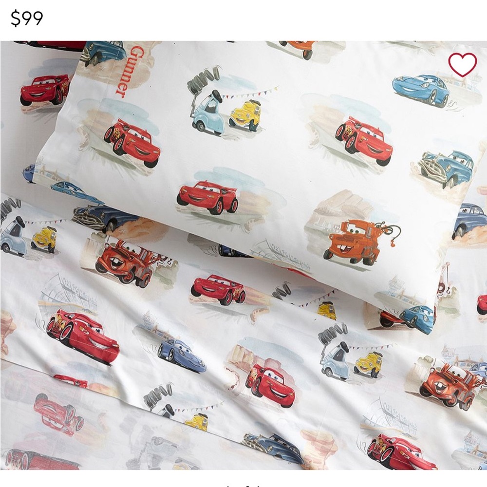 Pottery Barn Kids Disney and Pixar Cars Organic Twin Sheet Set & Pillowcase